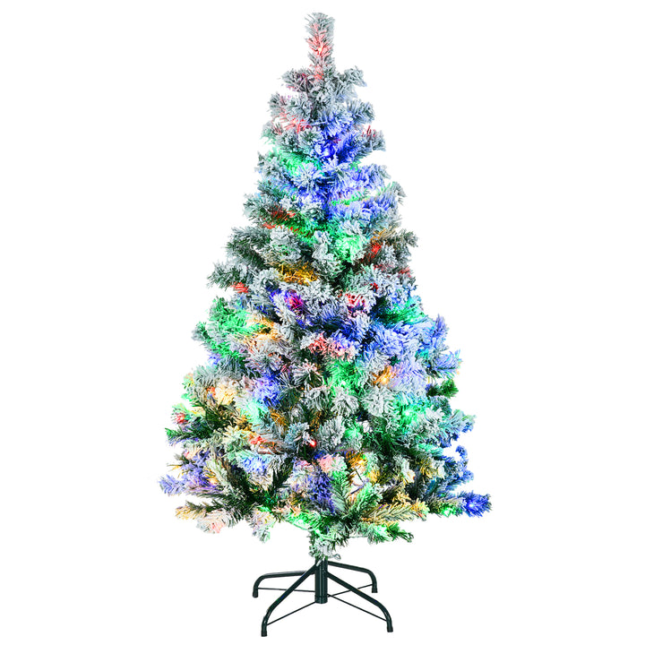 HOMCOM 4.5' Artificial Snow Christmas Trees with Frosted Branches, Warm White or Colourful LED Lights, Steel Base | Aosom UK