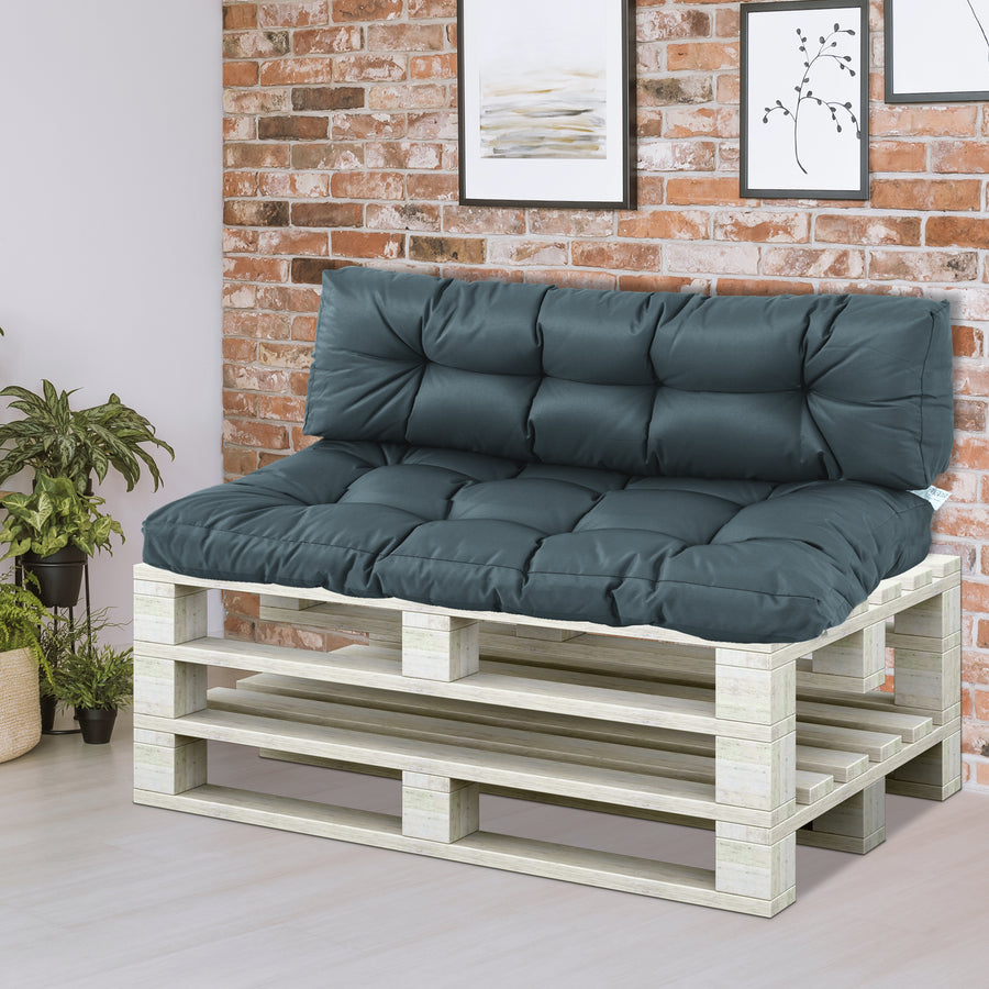 2Pcs Garden Tufted Pallet Cushion Seat Pad Back Cushion Patio for Indoor Outdoor Use, Dark Grey