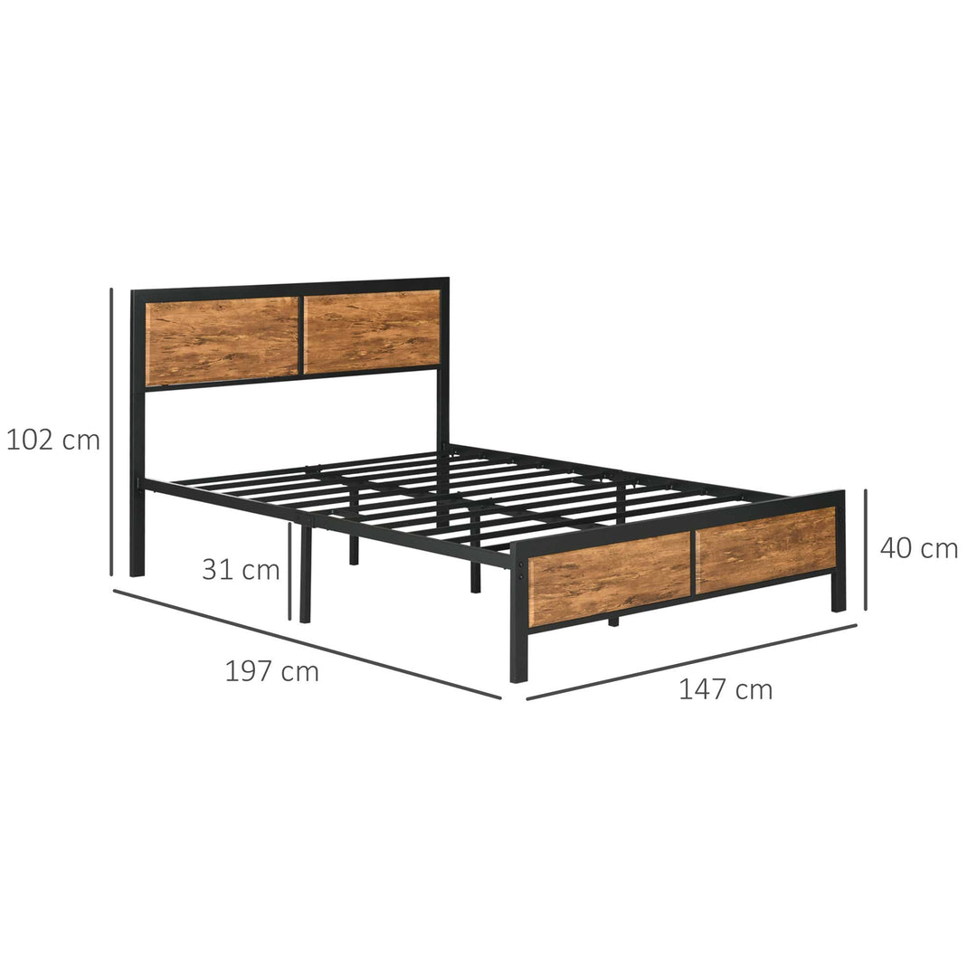 HOMCOM Industrial Double Bed Frame, 5FT Steel Bed Base w/ Headboard, Footboard, Slatted Support & Under Bed Storage, 147 x 197cm, Brown | Aosom UK