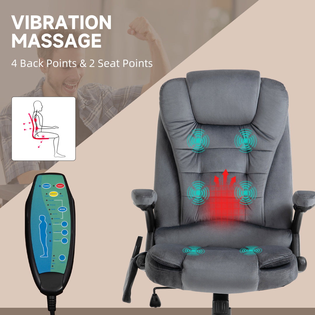 Massage Recliner Chair Heated Office Chair with Six Massage Points Velvet-Feel Fabric 360° Swivel Wheels Grey