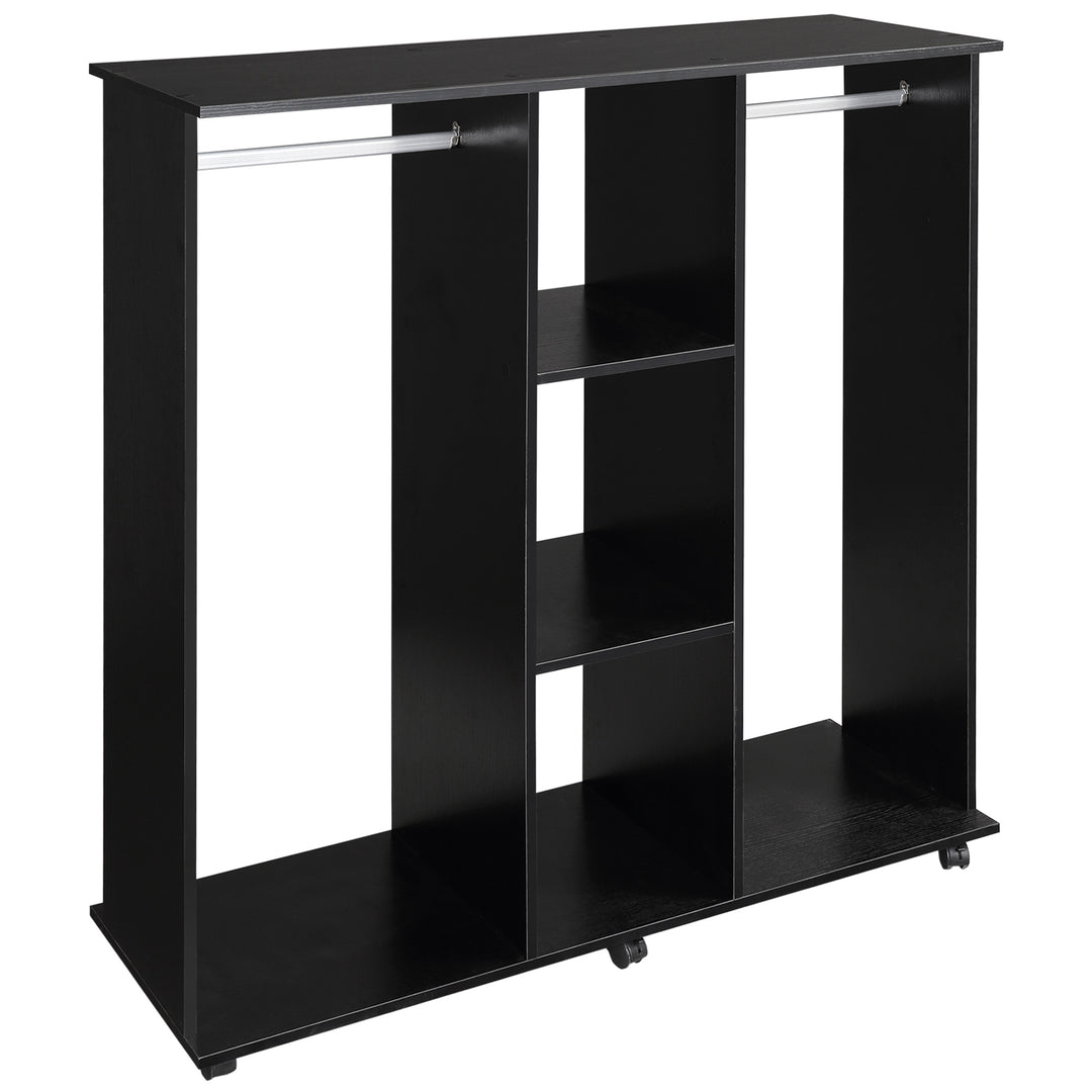 Open Wardrobe Double Mobile Storage Shelves Organizer W/6 Wheels-Black