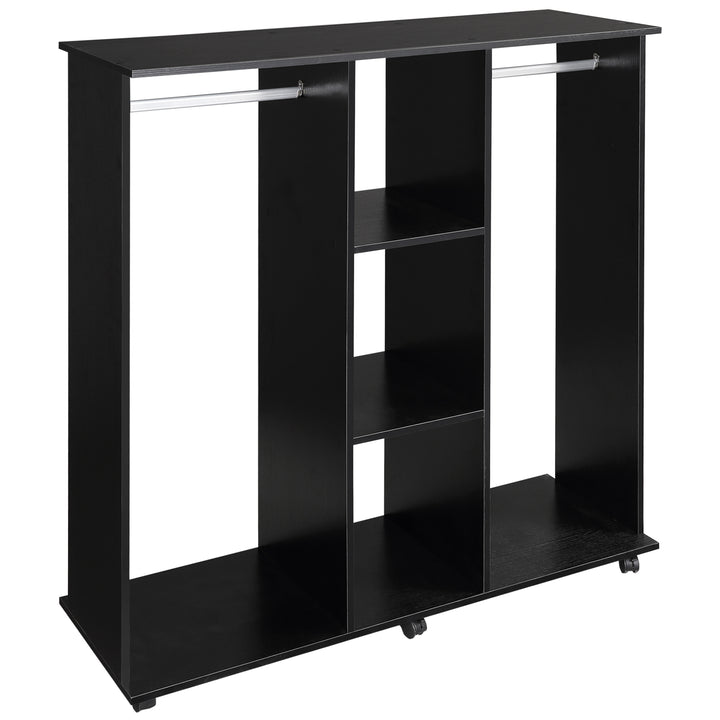 Open Wardrobe Double Mobile Storage Shelves Organizer W/6 Wheels-Black