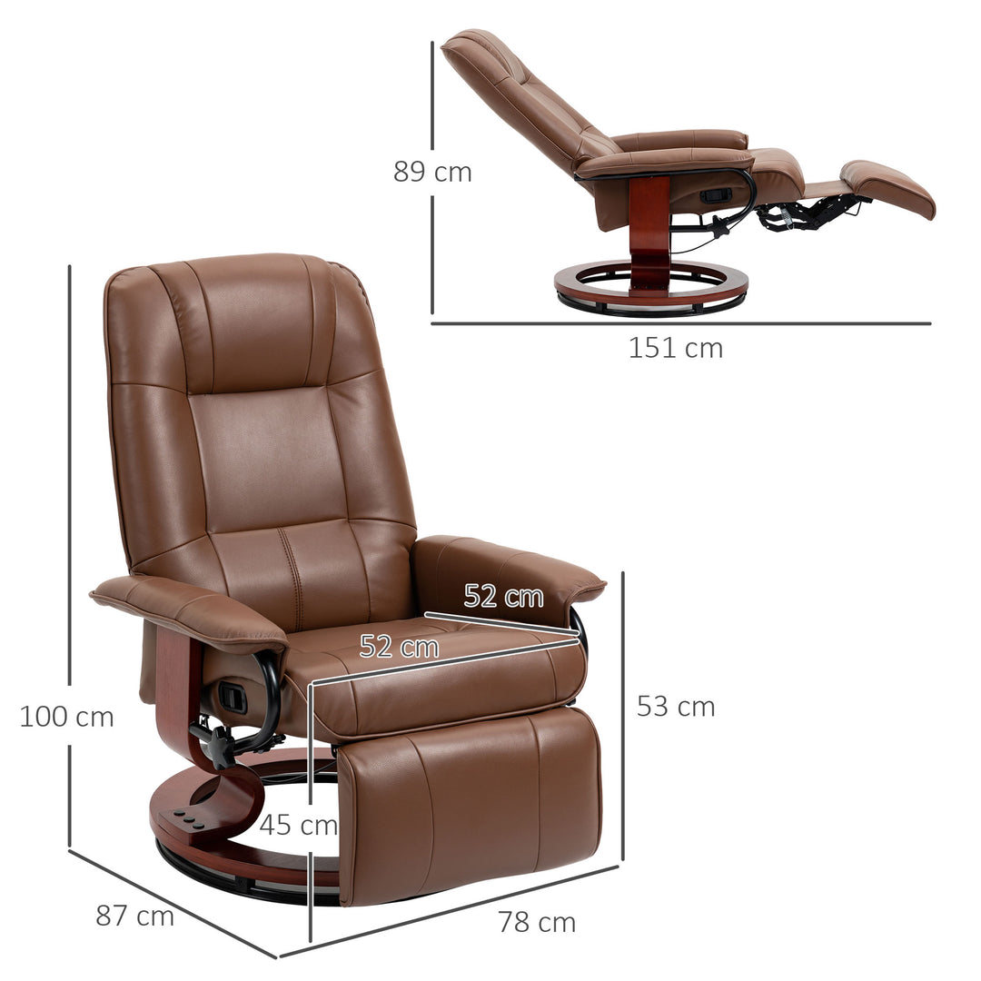 Faux Leather Armchair, with 145° Reclining Back and Footrest - Brown