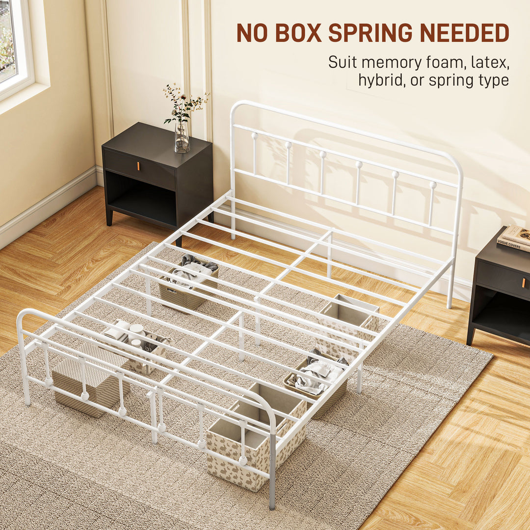 HOMCOM 5ft King Platform Bed Frame with Underbed Storage Tall Headboard Steel Slat No Box Spring Needed Easy Assembly White