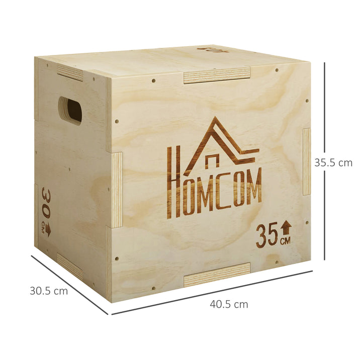 3-in-1 Wooden Plyo Box, Plyometric Jump Box with Handle Openings for H