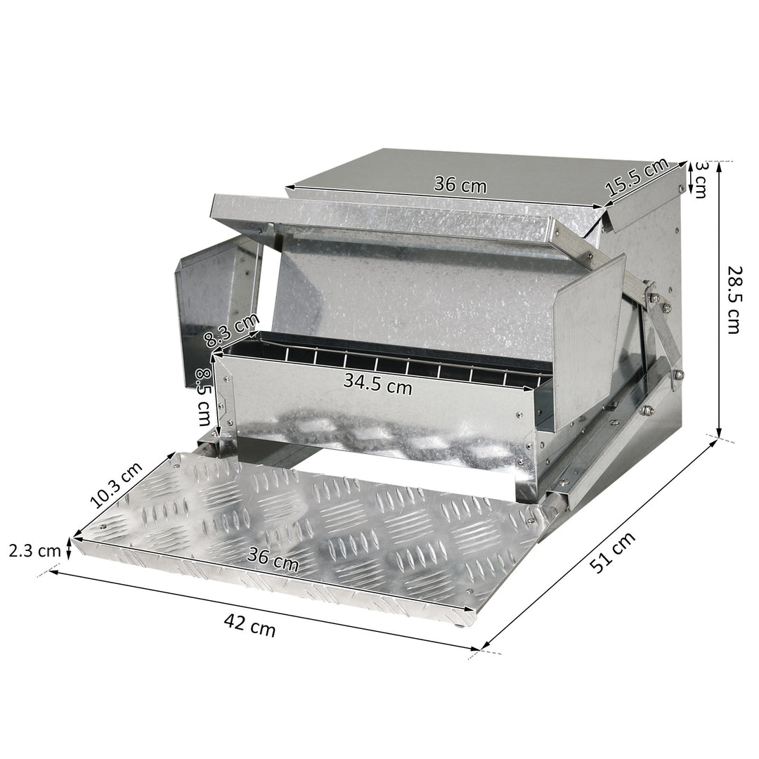 PawHut 11.5kg Capacity Automatic Chicken Poultry Feeder with a Galvanized Steel and Aluminium Build, Weatherproof Design | Aosom UK