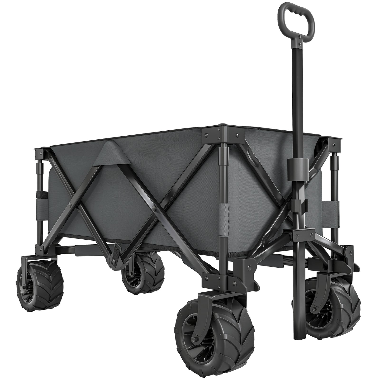 Outdoor Pull Along Cart Folding Cargo Wagon Trailer Trolley for Beach Garden with Handle, Anti-Slip Wheel - Dark Grey