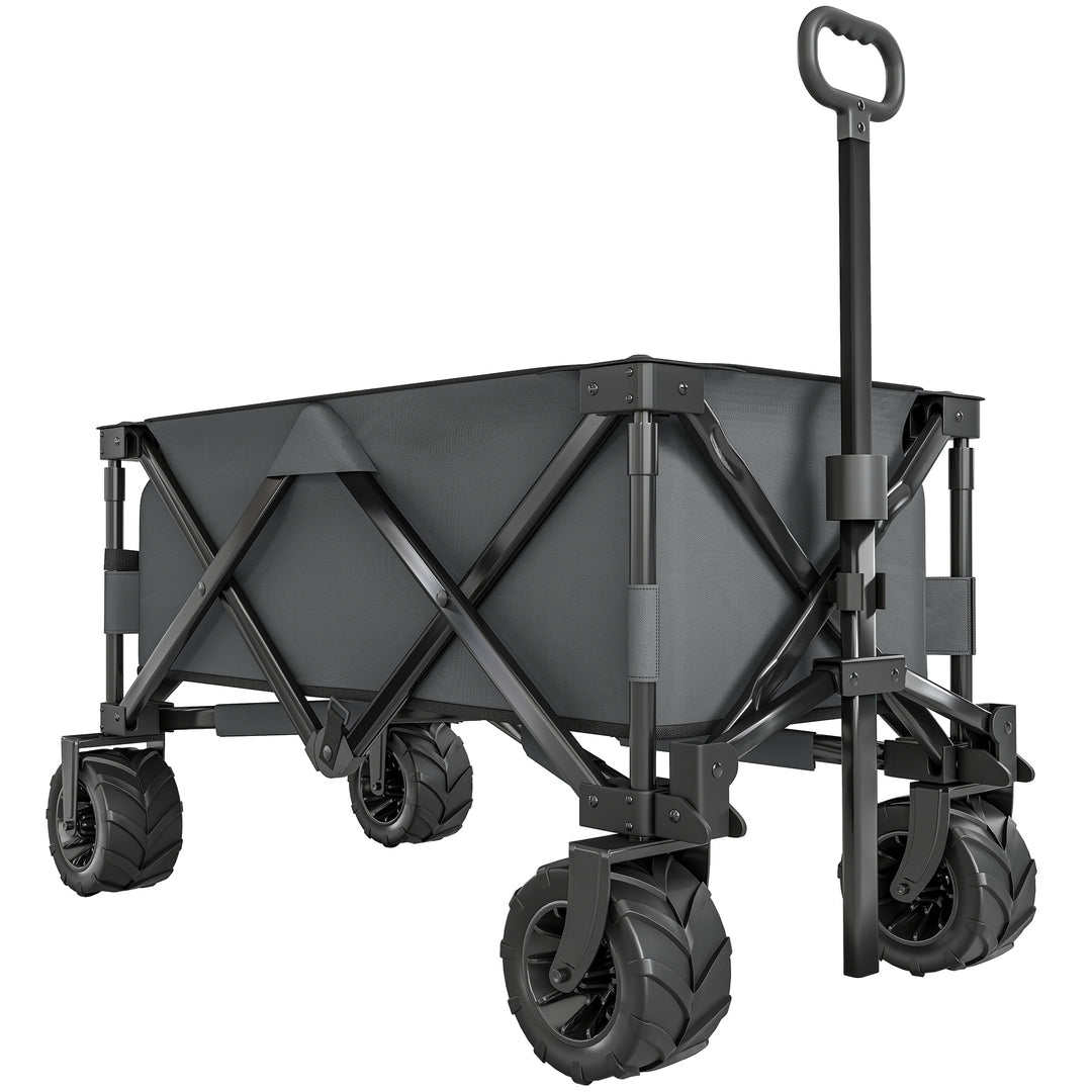 MCL Outdoor Pull Along Cart Folding Cargo Wagon Trailer Trolley for Beach Garden with Handle, Anti-Slip Wheel - Dark Grey