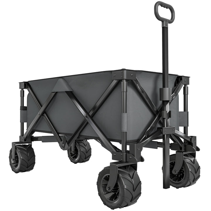 MCL Outdoor Pull Along Cart Folding Cargo Wagon Trailer Trolley for Beach Garden with Handle, Anti-Slip Wheel - Dark Grey