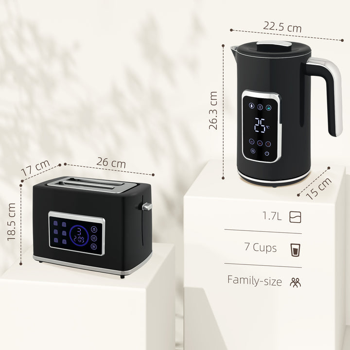 Touch Screen Kettle and Toaster Set - Black