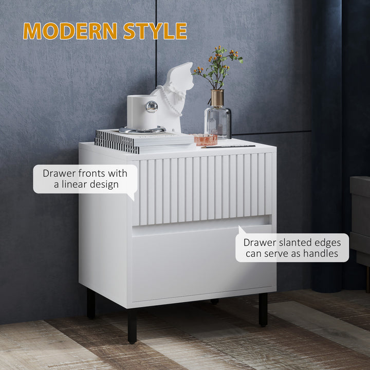 Simple Line Indented Two-Drawer Bedside Table Set of 2 - White