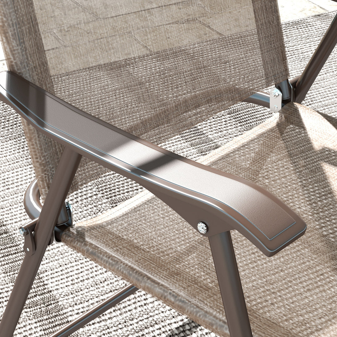 Set of Two Folding Garden Chairs, with Fabric Mesh Seats - Mixed Brown