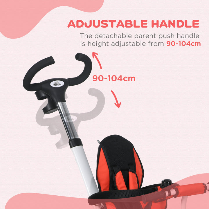 HOMCOM Metal Frame 4 in 1 Baby Push Tricycle with Parent Handle for 1-5 Years Old, Red | Aosom UK