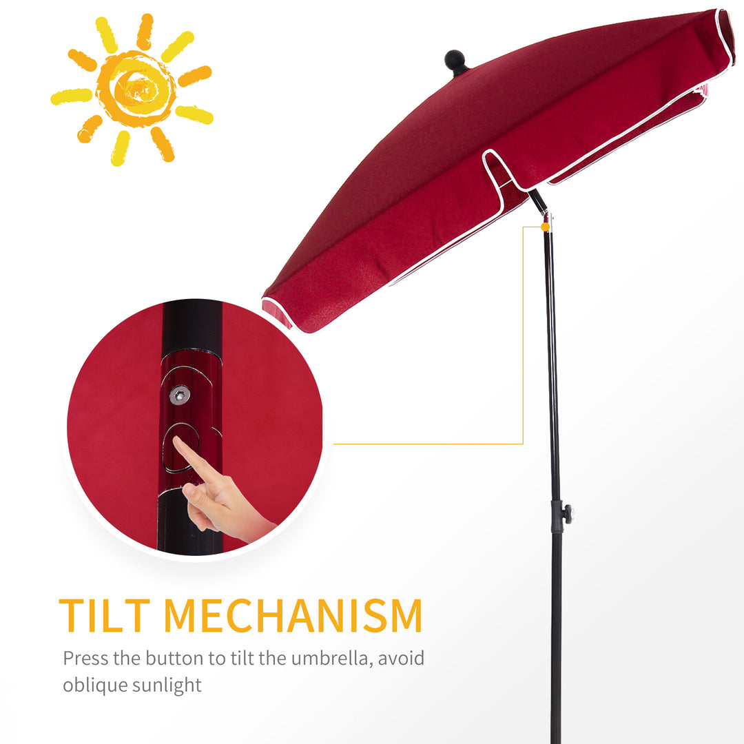 MCL Garden Parasol Umbrella, Outdoor Market Table Umbrella with Ruffles & Aluminium Pole, Rectangular Tilting Parasol Sun Shade Canopy, 2 x 1.3m, Red
