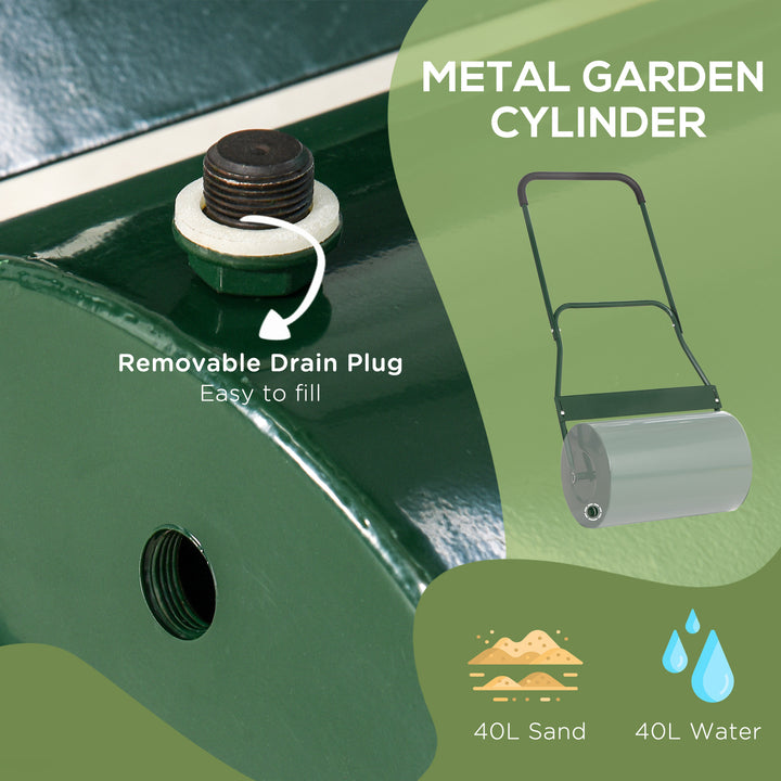 40L Lawn Roller Drum Scraper Bar Collapsible Handle Water or Sand Filled Φ32cm Green