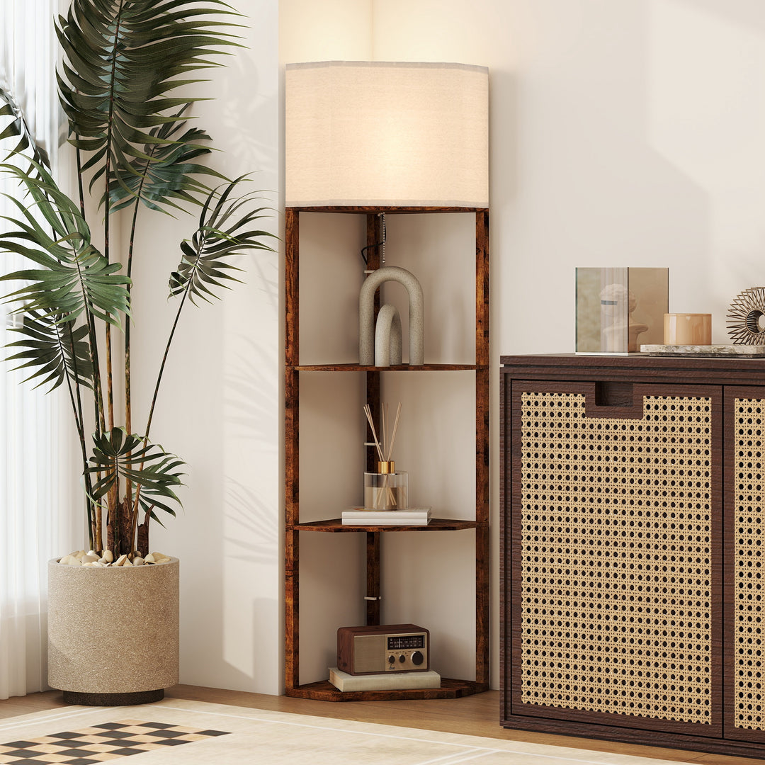 MCL Corner Floor Light, with Shelves - Wood-Effect