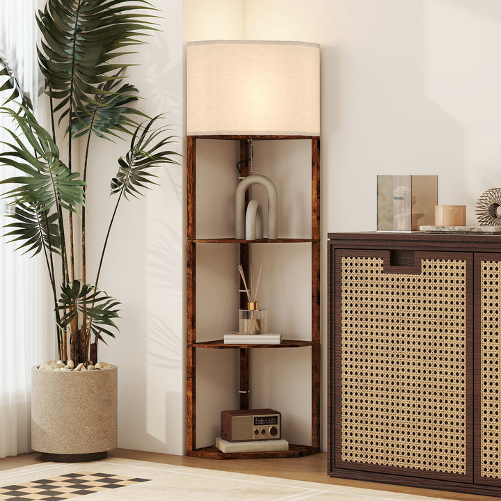 MCL Corner Floor Light, with Shelves - Wood-Effect