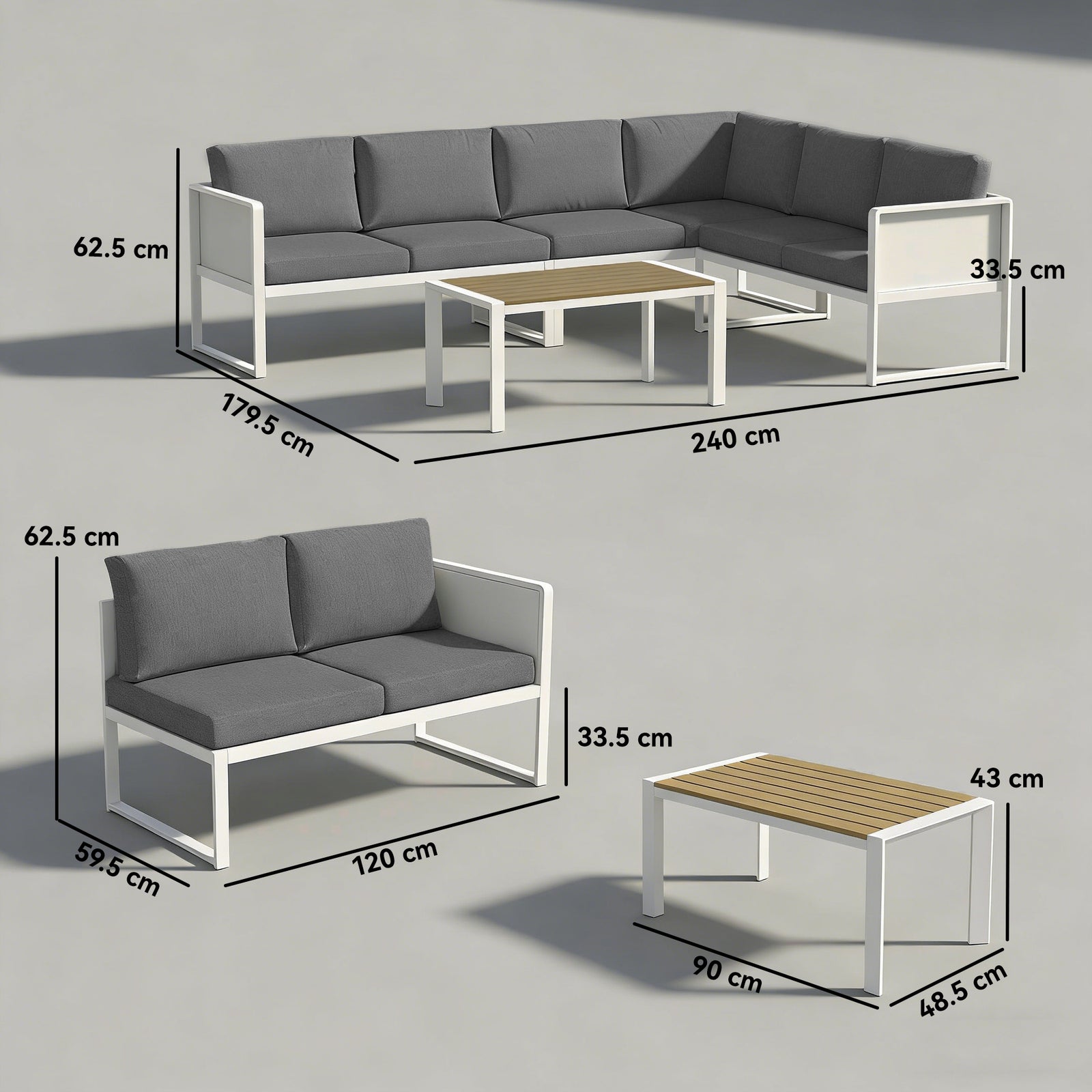 6 Seater Metal Garden Furniture Corner Sofa Set with 3 Loveseats, Faux