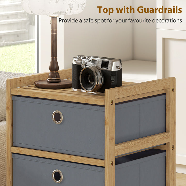 Chest of Drawers, 4 Fabric Drawers Narrow Dresser with Bamboo Frame, L