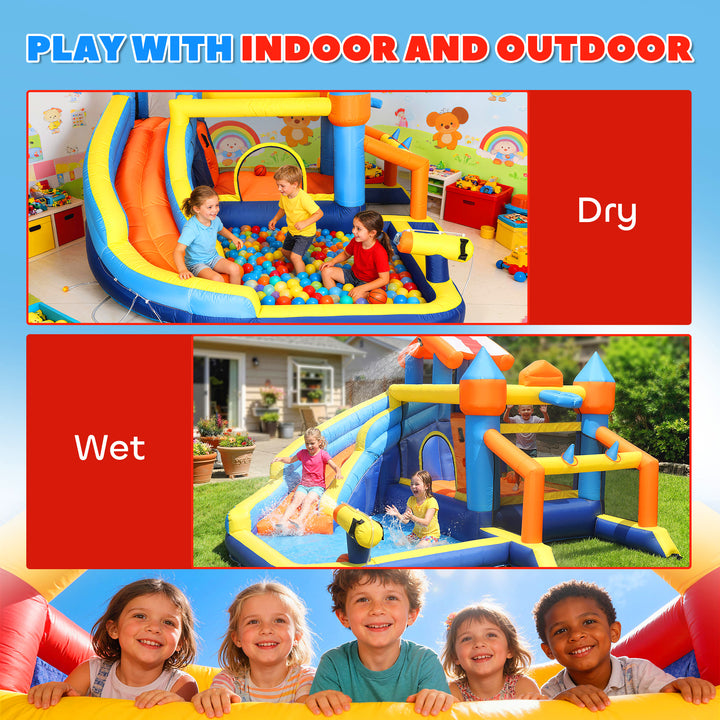 Bouncy Castle for Kids, Inflatable Bounce House with Long Slide, Splas