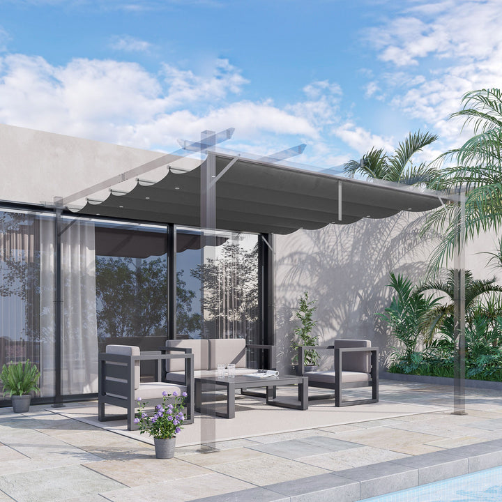 Outsunny Retractable Pergola Shade Cover, Replacement Canopy Fabric for 3 x 3 (m) Pergola, Gazebo Retractable Roof, Dark Grey