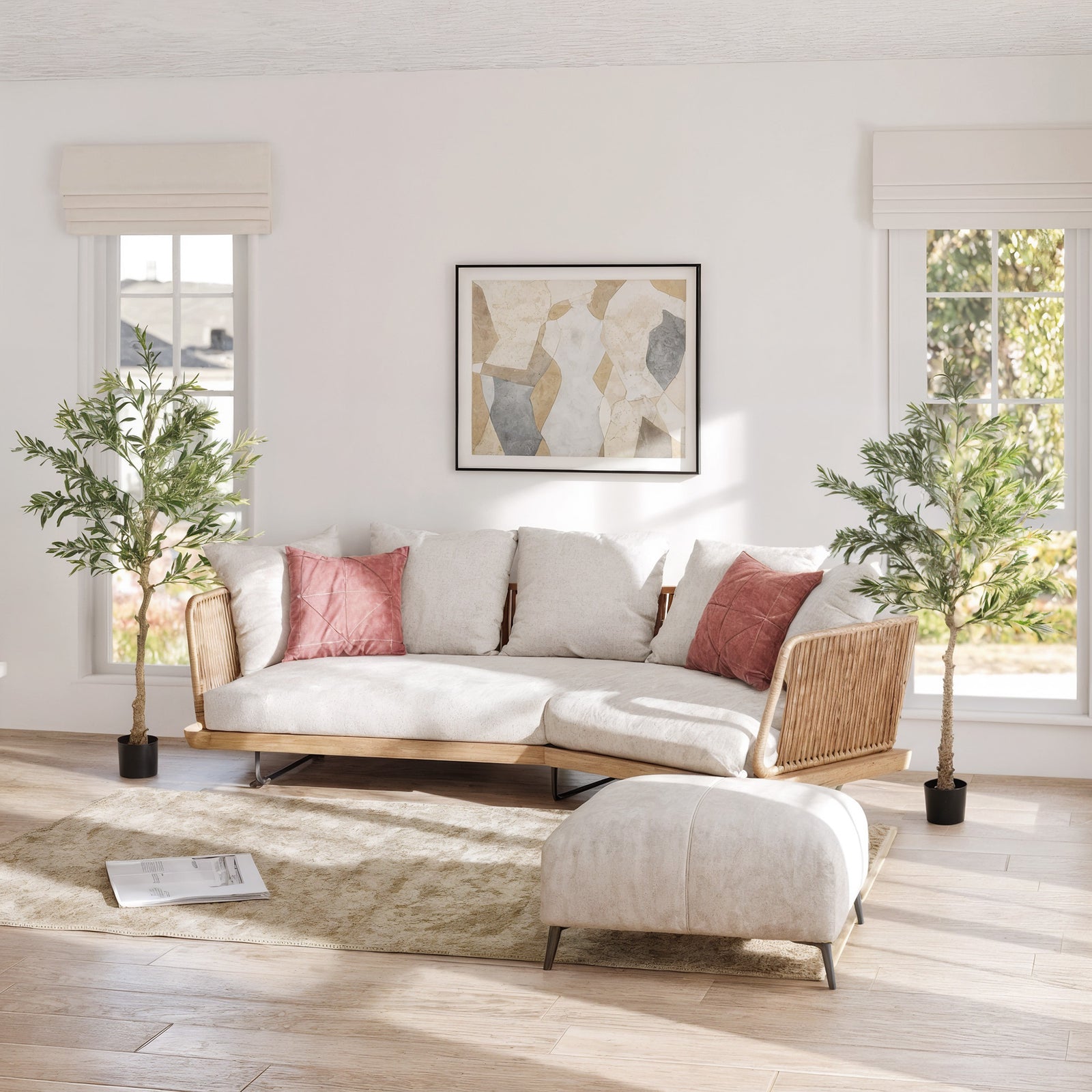 Set of 2 5ft/ 150cm Decorative Artificial Plant, Silk Olive Tree with 720 Leaves and 32 Olive Fruits in Pot, Fake Plant for Home, Office, Living Room, Indoor Decor