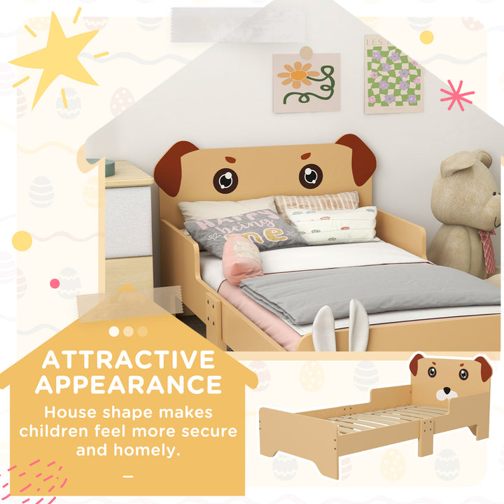 ZONEKIZ Kids Bed for 3-6 Years Old, Puppy-Themed Design, 143 x 74 x 58 cm, Yellow | Aosom UK