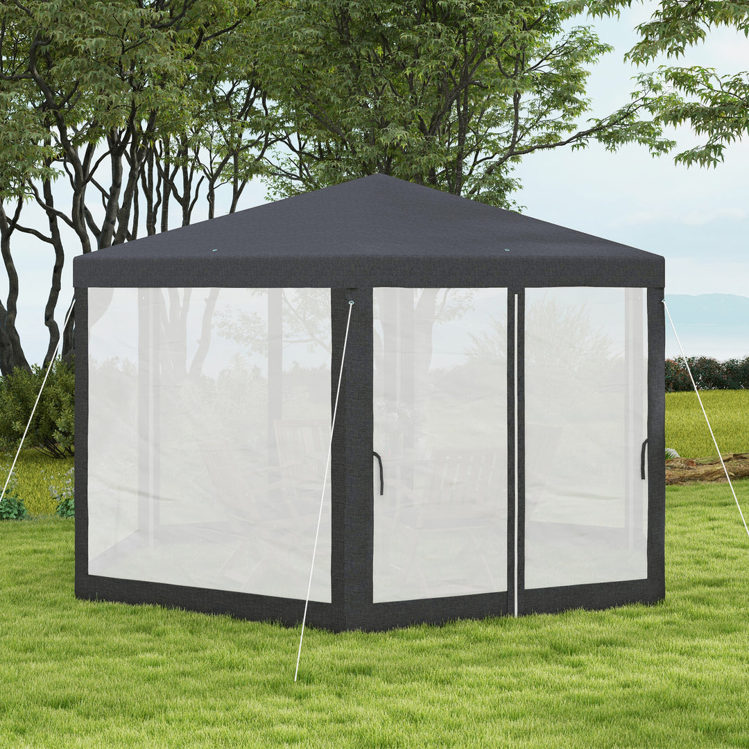 4M Hexagon Gazebo, Netting Party Tent, Patio Canopy Outdoor Event Shelter for Activities, Shade Resistant, Dark Grey