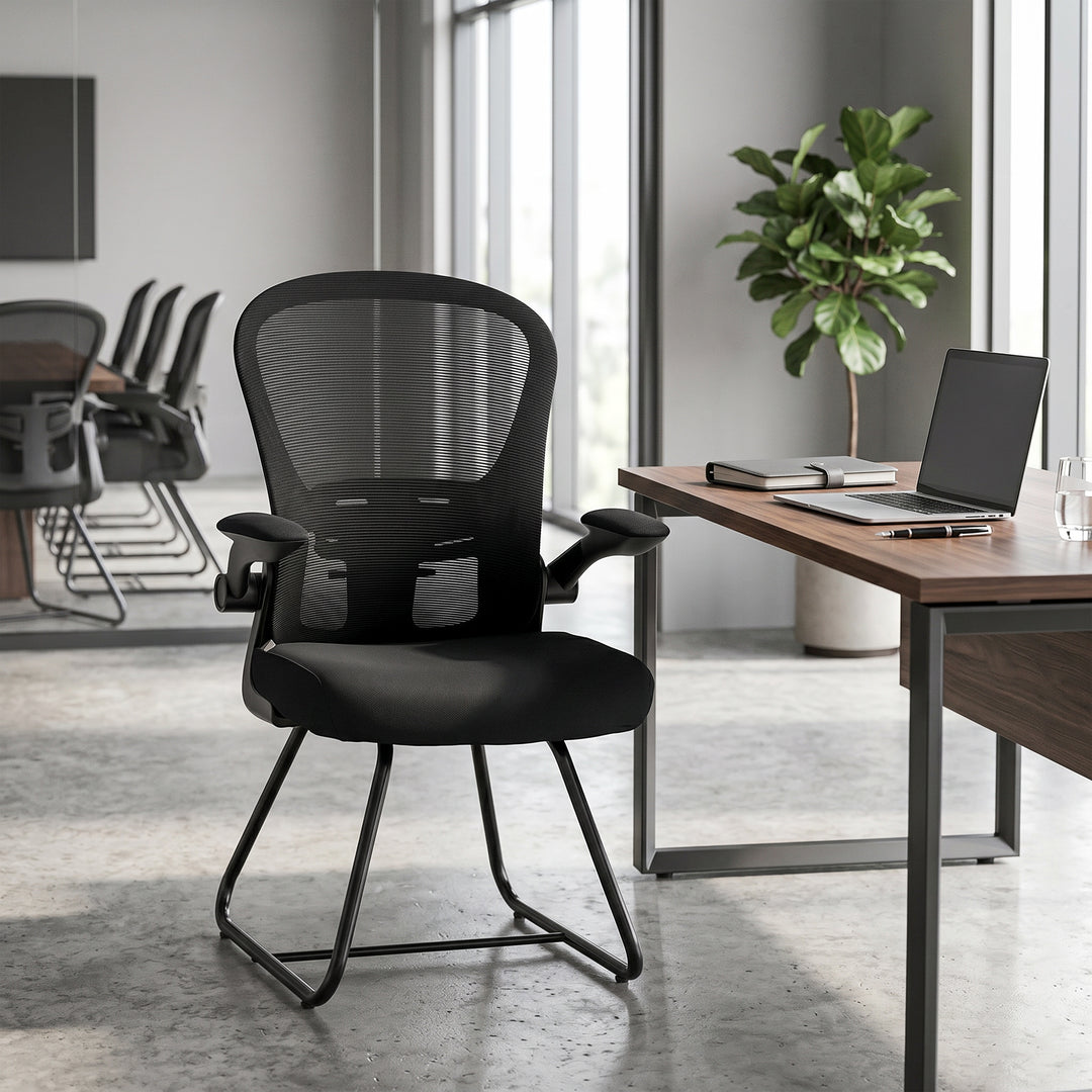 Reception Chair, Conference Meeting Office Chair with Flip-up Armrest,