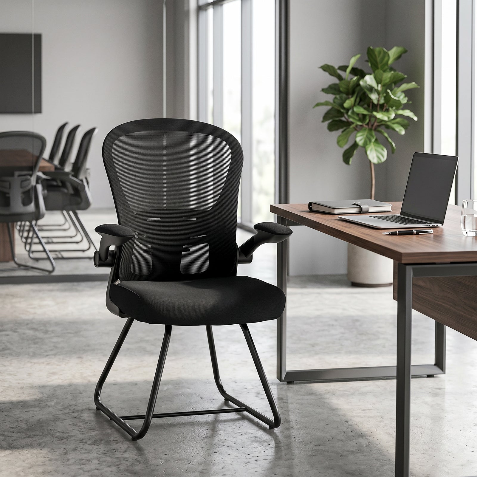 Reception Chair, Conference Meeting Office Chair with Flip-up Armrest,