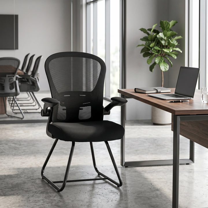 Reception Chair, Conference Meeting Office Chair with Flip-up Armrest,