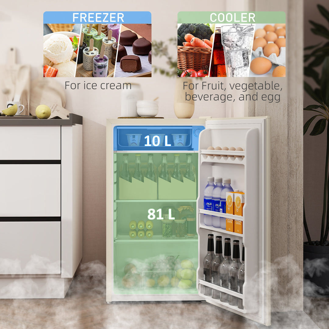 91 Litre Freestanding Under Counter Fridge Freezer, Small Fridge with Chiller Box, Adjustable Thermostat, 47.5cm Wide, Beige