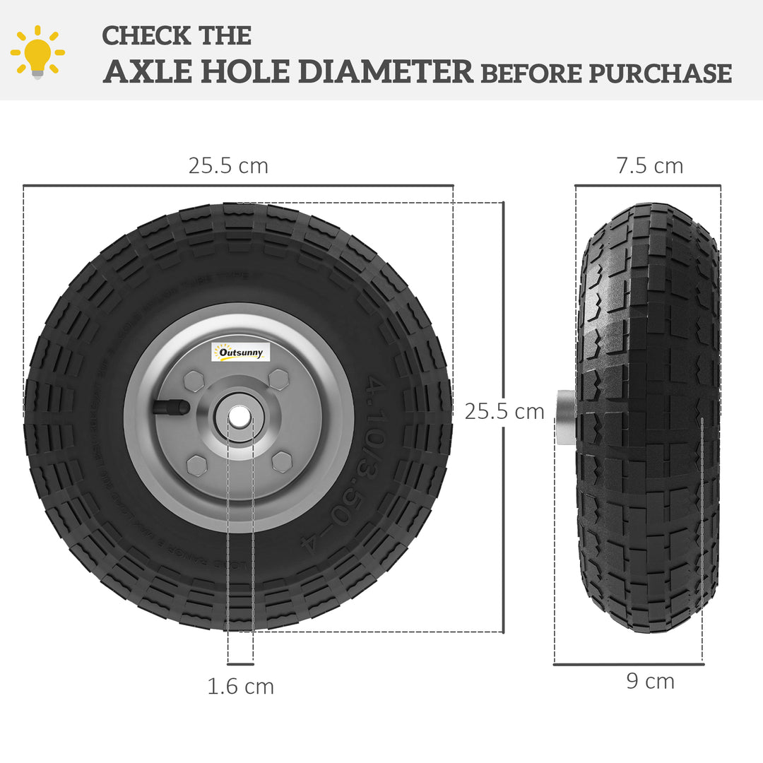 Set of 4 Pneumatic Wheels, 10" Wheelbarrow Wheels Replacement for Barn Carts, Hose Carts, Garden Carts, Sack Trucks, Black