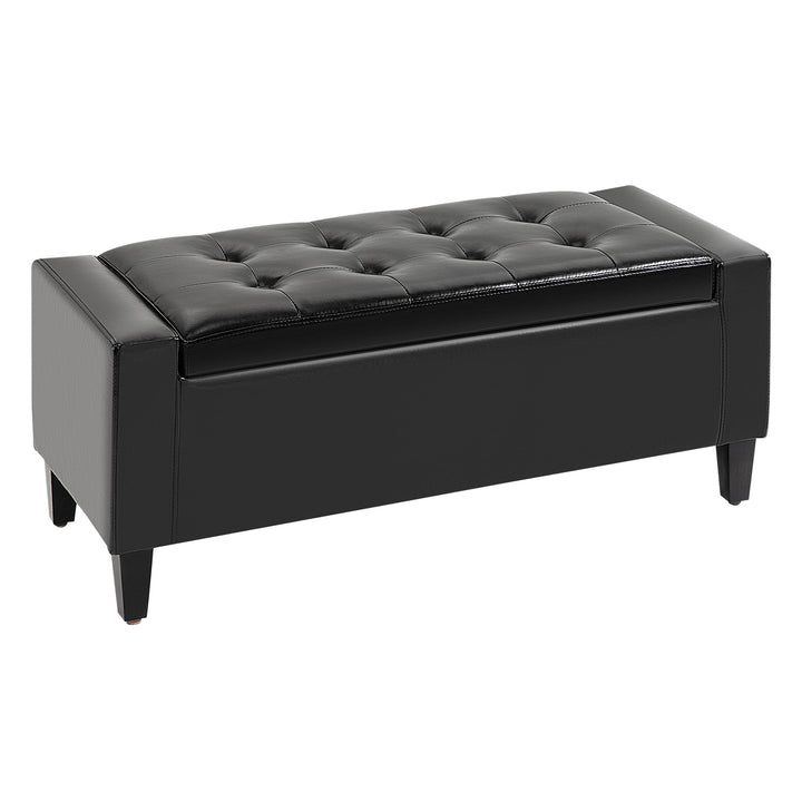 HOMCOM Ottoman Storage Bench, PU Leather Chest with Tufted Lid, Versatile Flip Top, 92L x 40W x 40H cm, Black | Aosom UK