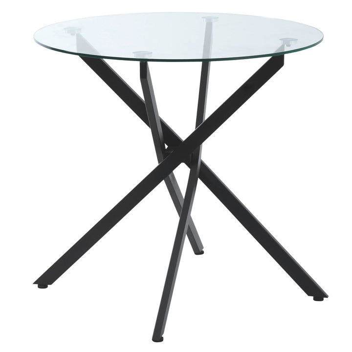 Dining Table with Clear Tempered Glass Top, Round Table with Metal Legs, Modern Kitchen Table for Dining Room Living Room, Black