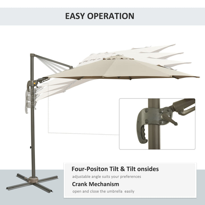 Outsunny 3M Cantilever Parasol, Roma Umbrella with Tilt Crank and 360° Degree Rotating System, Hanging Sun Shade, Khaki