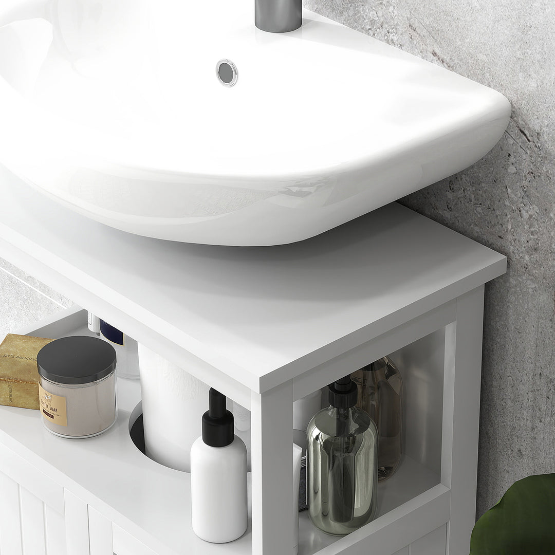 Pedestal Under Sink Cabinet with Double Doors, Modern Bathroom Vanity Storage Unit with Shelves, White