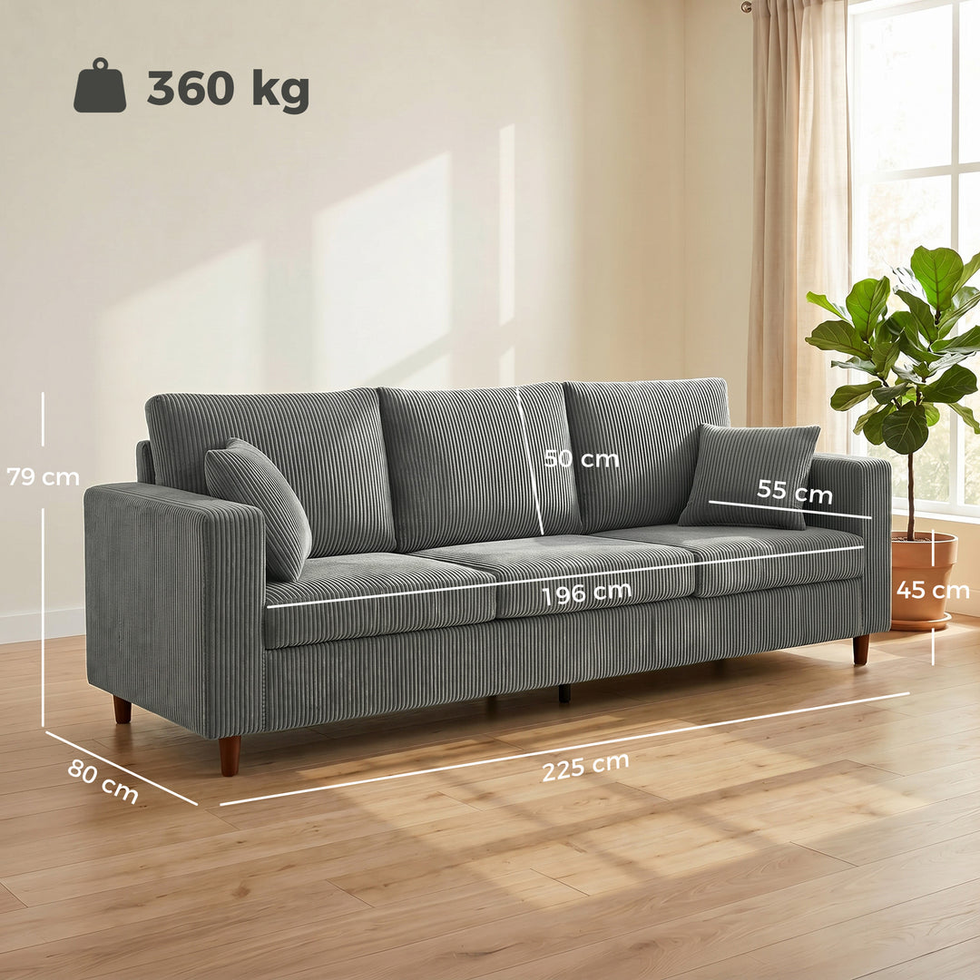 3 Seater Sofa with Wide Seat, Corduroy Fabric Couch with Deep Seat, Sp
