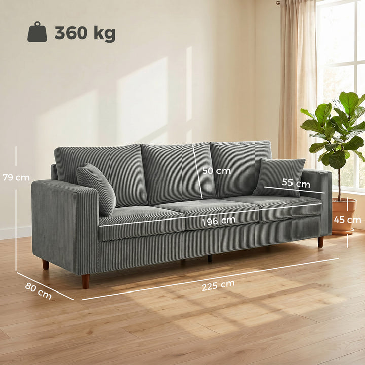 3 Seater Sofa with Wide Seat, Corduroy Fabric Couch with Deep Seat, Sp
