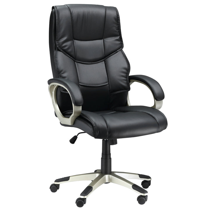 HOMCOM Comfortable Desk Chair Faux Leather Office Chair w/ Adjustable Height & Movable Wheels for Work, Study, Lounge and Bedroom, Black | Aosom UK