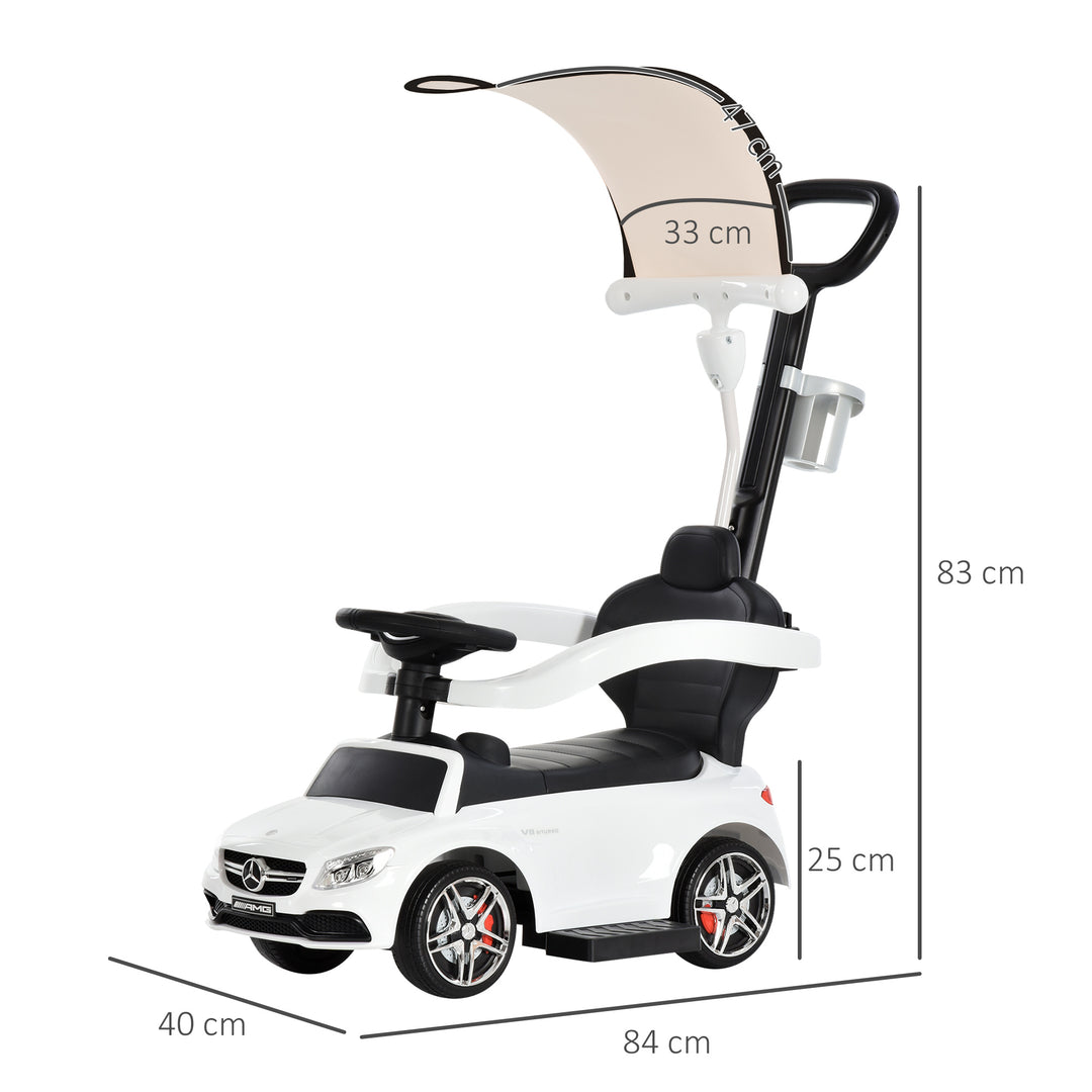 HOMCOM 3 in 1 Ride On Push Along Car Mercedes Benz for Toddlers Stroller Sliding Walking Car with Horn Sound Safety Bar for 1