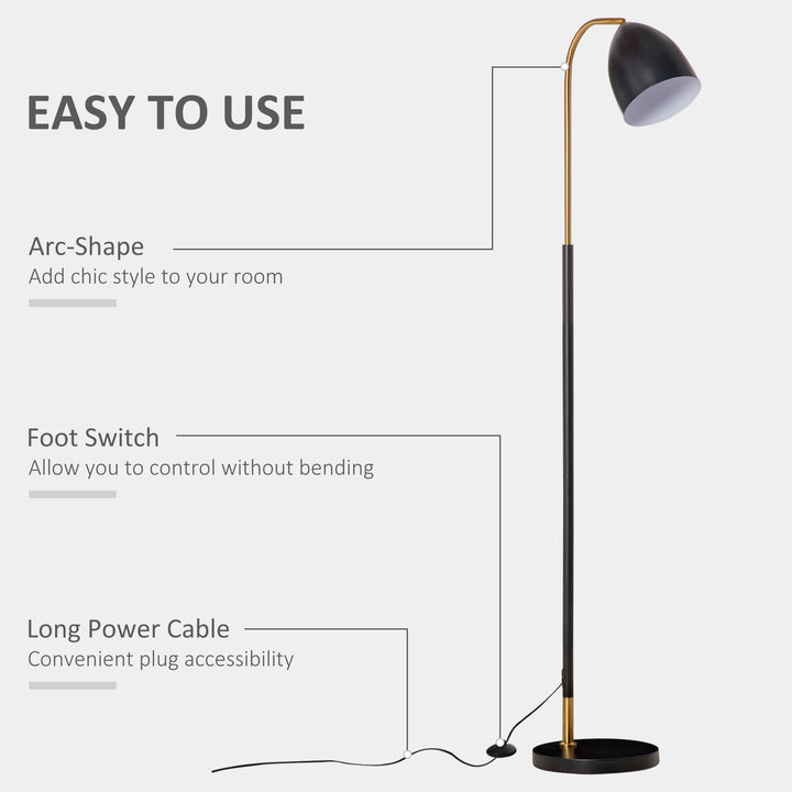 HOMCOM Arc Floor Lamp, Standing Reading Light, with Adjustable Lampshade, and Round Base for Living Room, Office, Bedroom, Black Gold