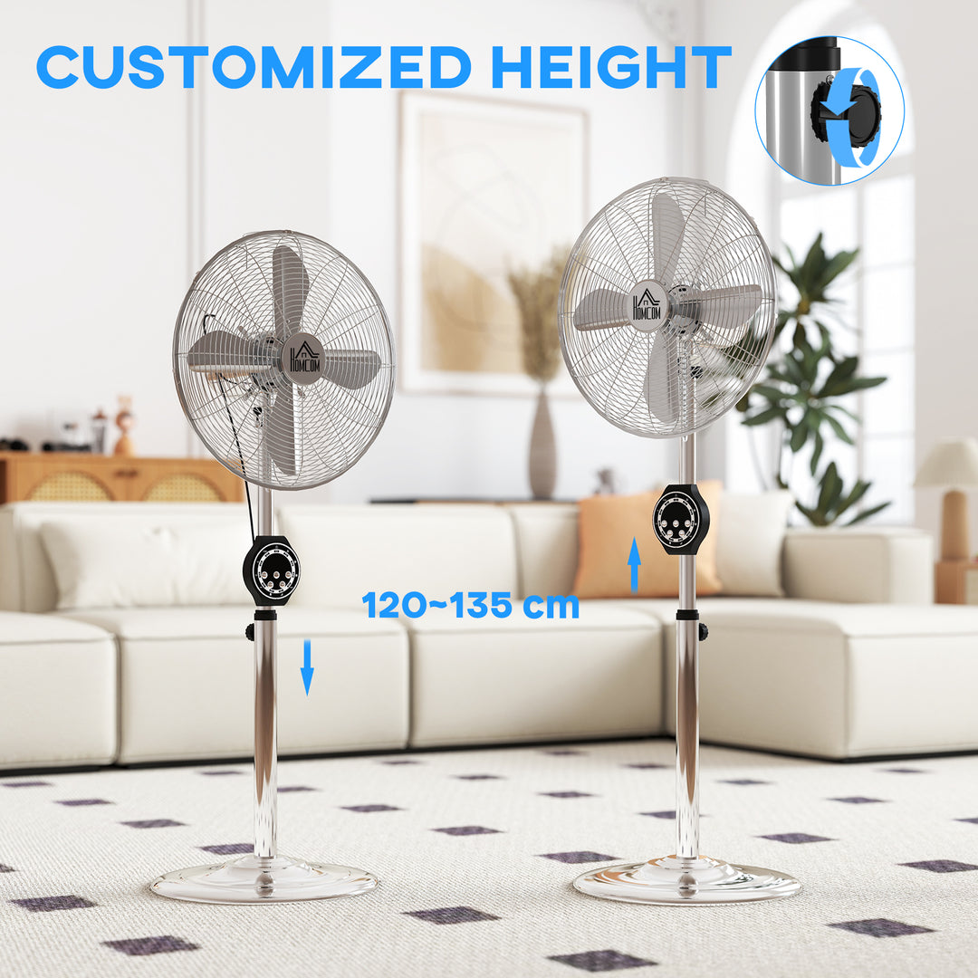 16" Metal Pedestal Fan with Oscillating, Adjustable Height - Silver Tone