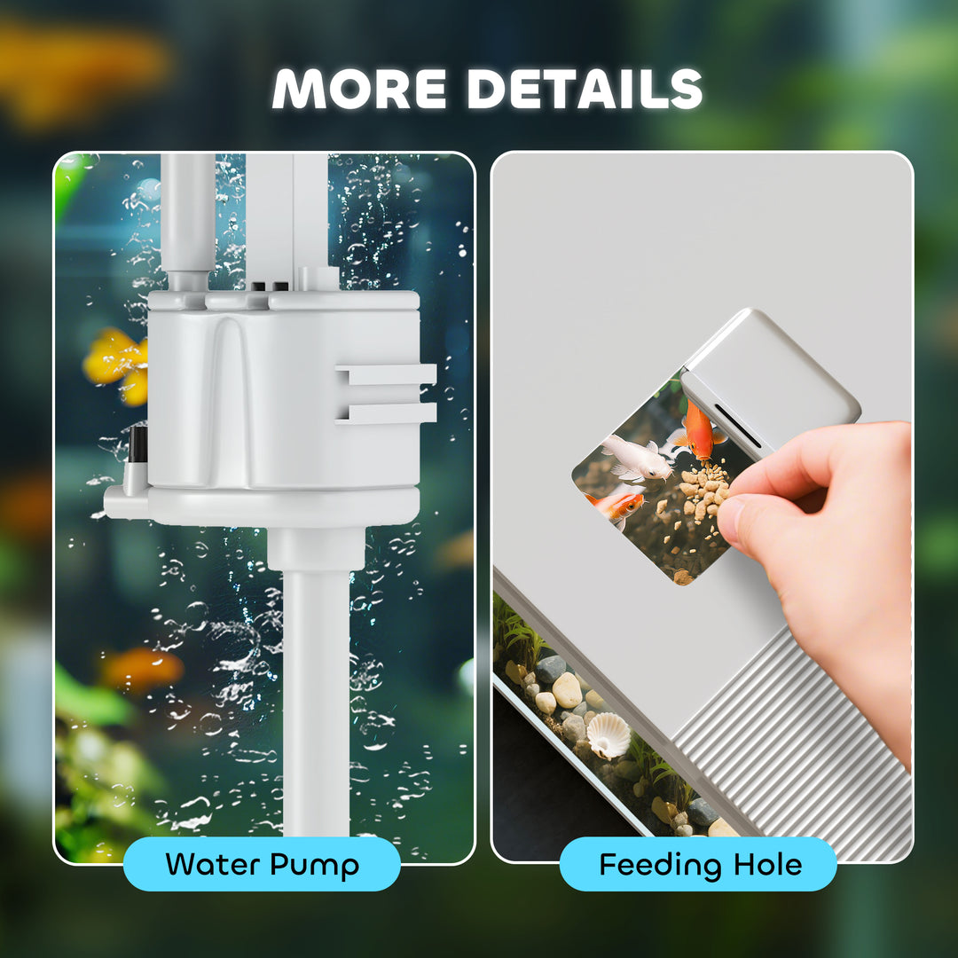14L Glass Fish Tank With Filter System, LED Lights, Water Pump, White