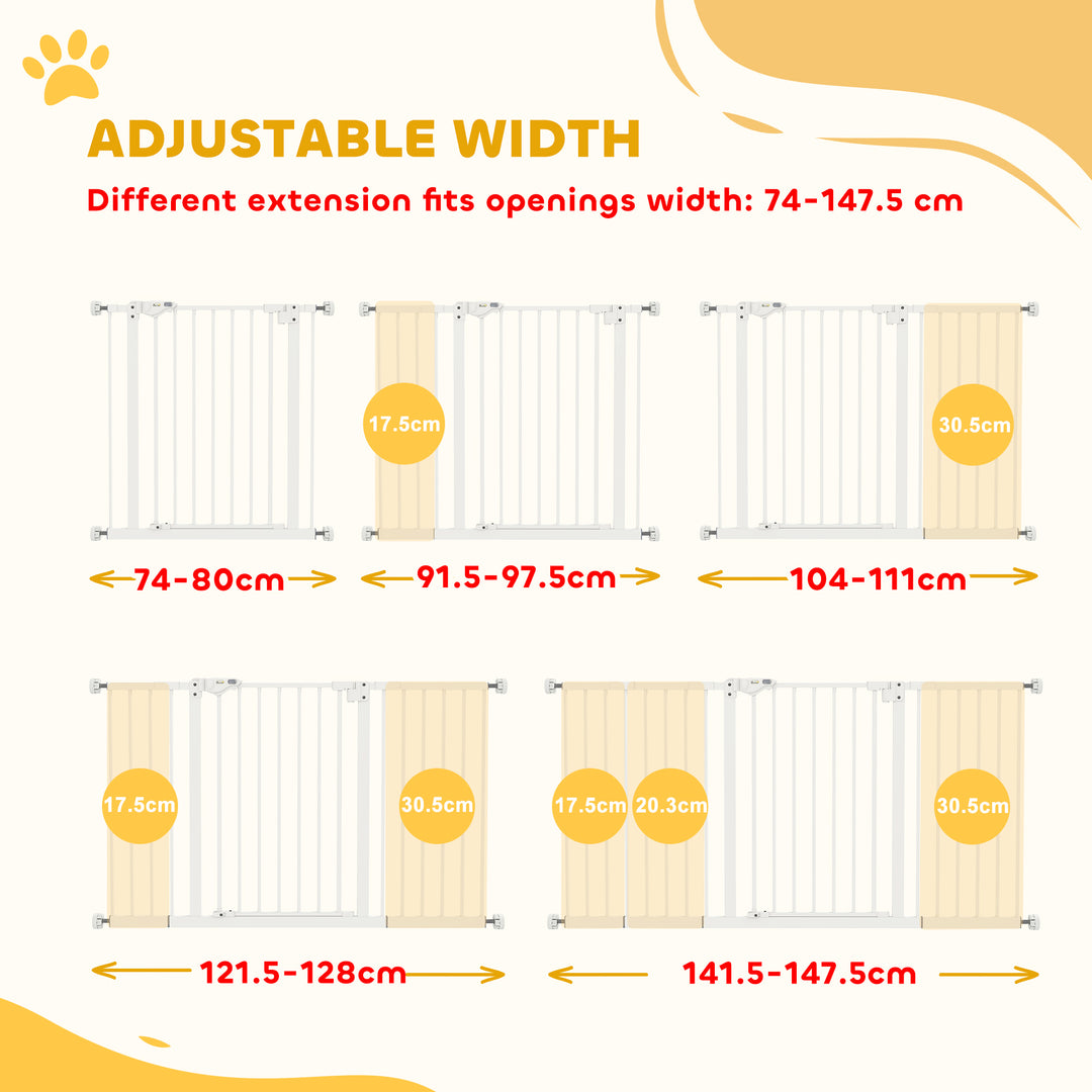 Adjustable Safety Gate w/ Three Extensions, Four Adjustable Screws, White