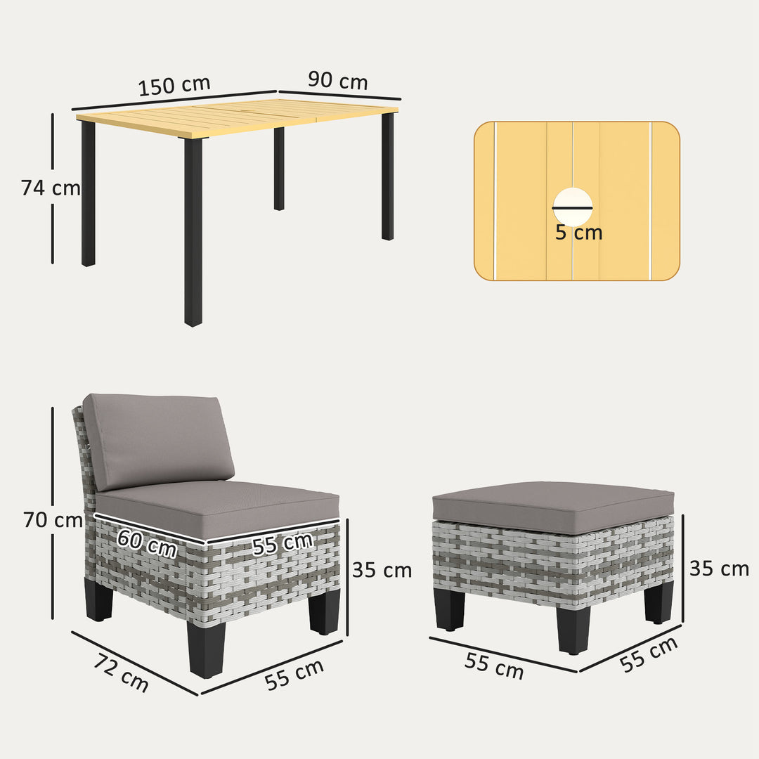 Seven-Piece Rattan Dining Set - Grey