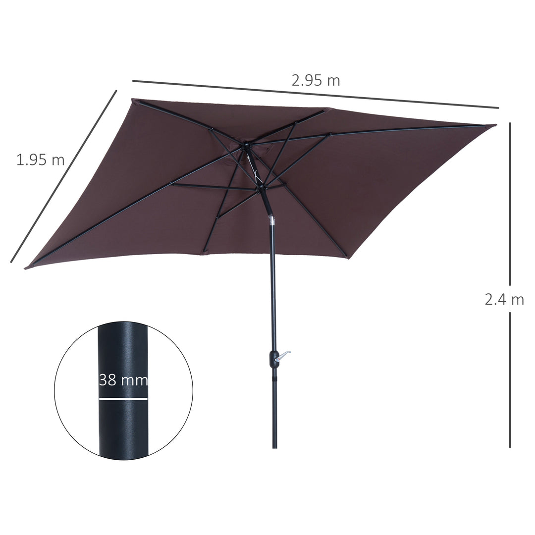 Outsunny Rectangular Patio Umbrella Parasol, Garden Canopy with Tilt and Crank for Sun Shade Shelter, Brown