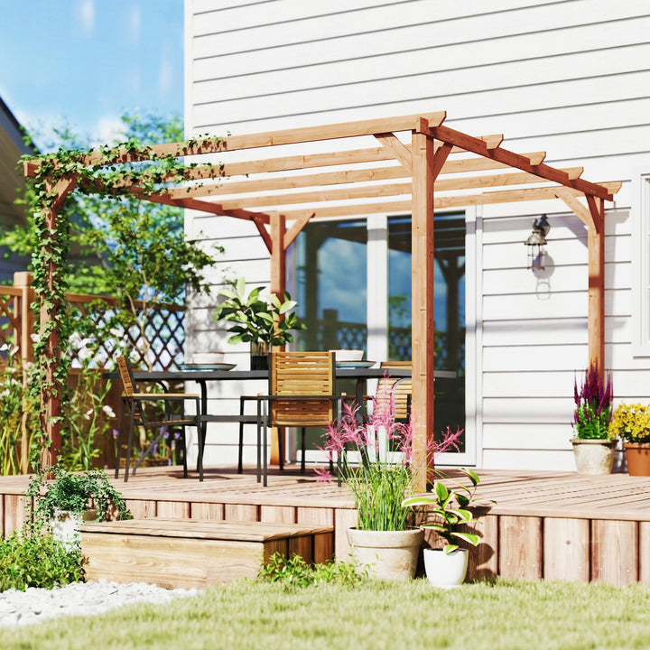 3 x 3 m Wooden Pergola Kit, Garden Pergola Gazebo Grape Trellis with Triangle Supports, 5 Beams