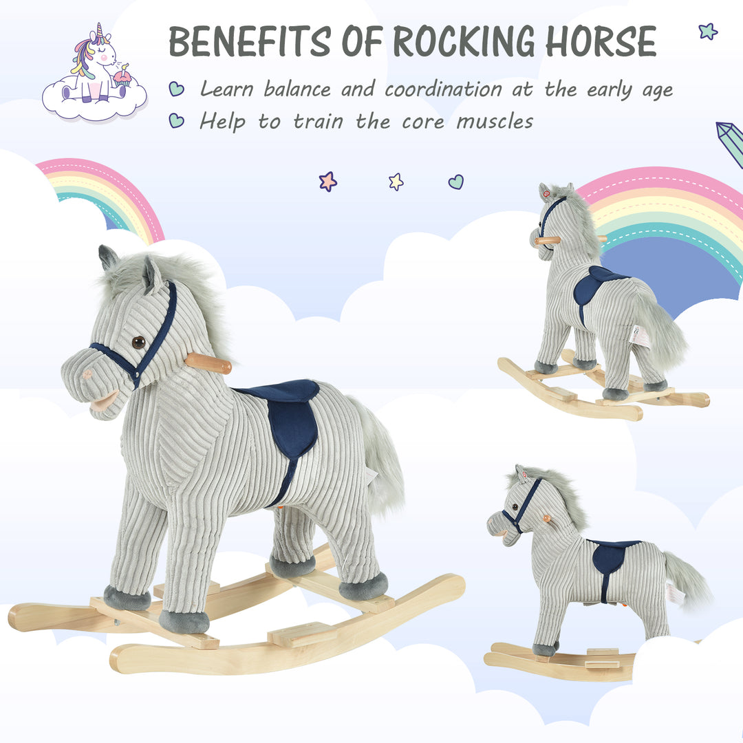 MCL Kids Plush Rocking Horse w/ Sound Children Rocker Ride On Toy Gift 3-6 Years Grey