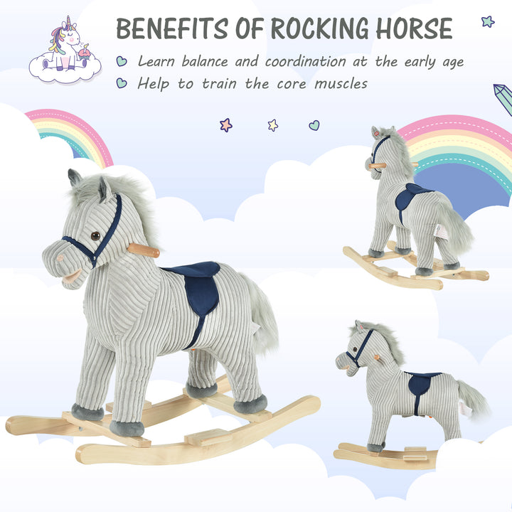 MCL Kids Plush Rocking Horse w/ Sound Children Rocker Ride On Toy Gift 3-6 Years Grey